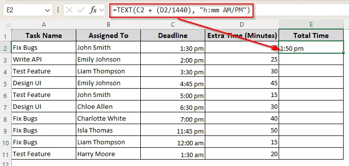 Adding and Formatting Time with the TEXT Function