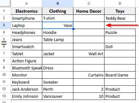 Using Delete Cells Options In Google Sheets