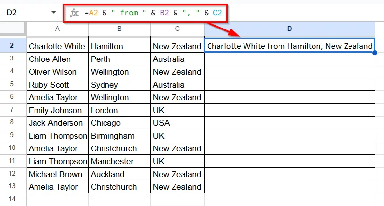Using Ampersand (&) Operator to Combine Cells