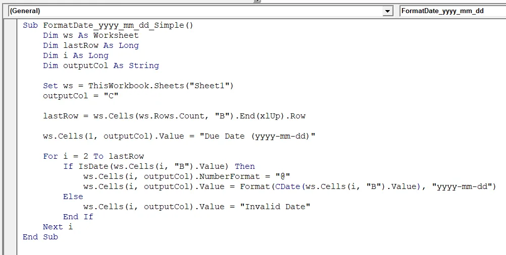 Format Date YYYYMMDD Using VBA Format Function