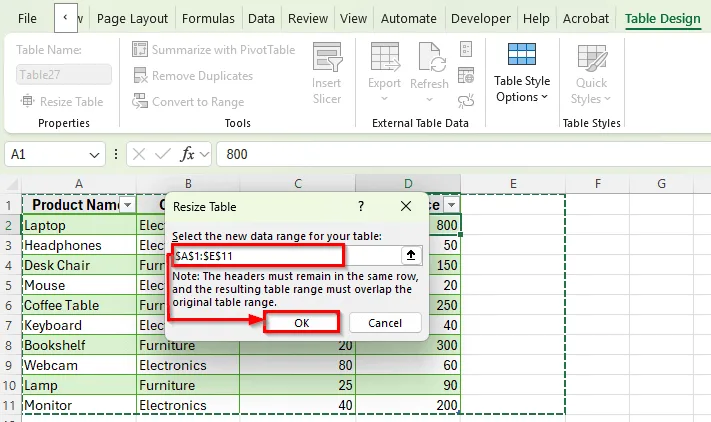 Add a Column Using the Table Design Tab