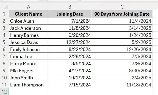 Calculate 90 Business Days With The WORKDAY Function (Exclude Weekends)