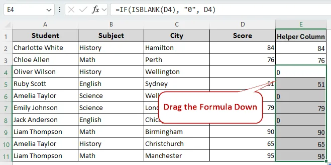 Using the IF and ISBlank Functions to Replace Blank Cells