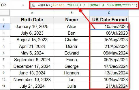 Using QUERY Function