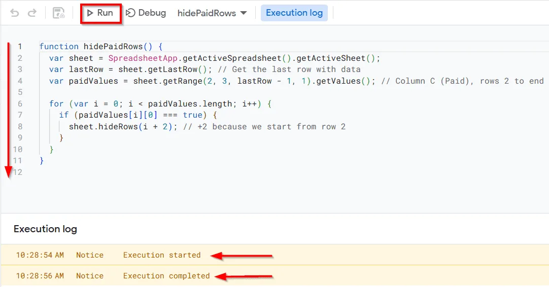 Hide Rows Based on Cell Value Using Google Apps Script