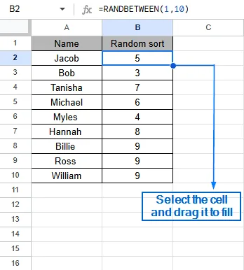 Randomize List Using RANDBETWEEN Function