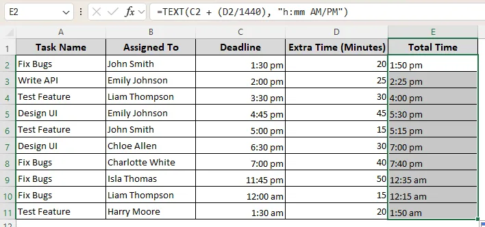 Adding and Formatting Time with the TEXT Function