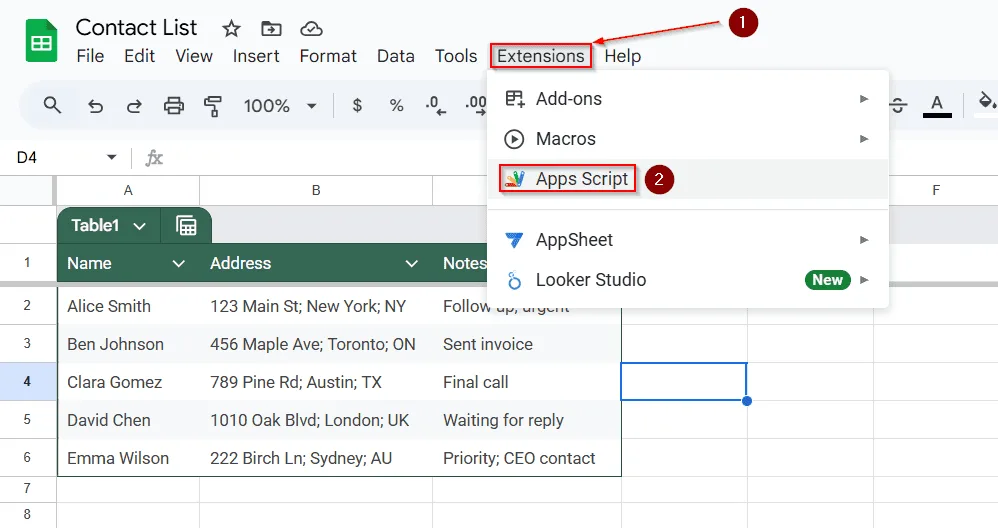 Automatically Insert Line Breaks Using Apps Script in Google Sheets