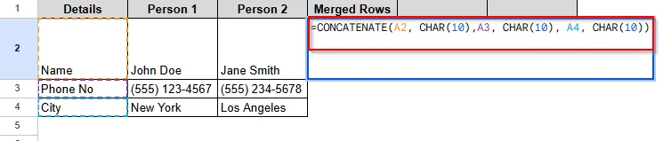 Use the CONCATENATE Function to Merge Rows in Google Sheets