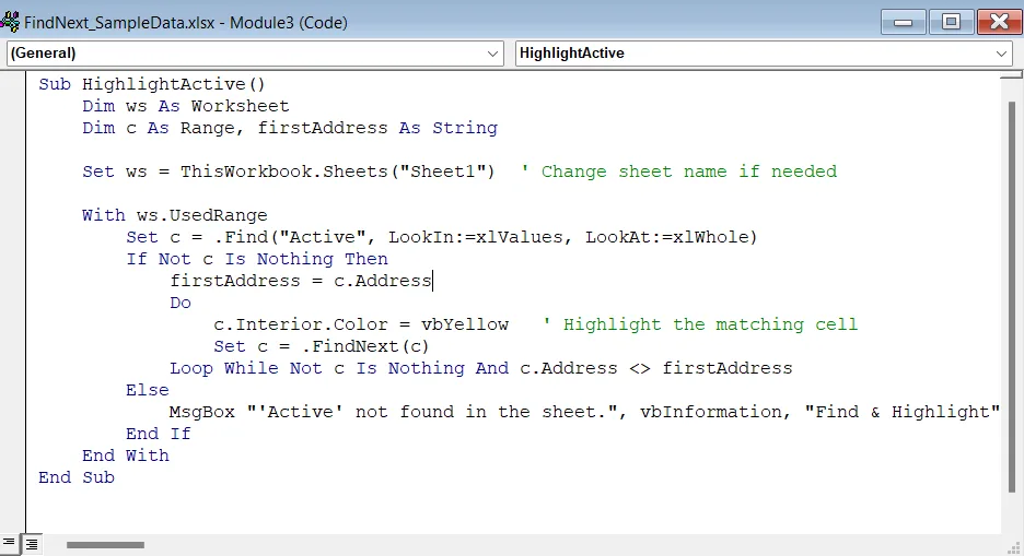 Find and Highlight All Same Words Using FindNext