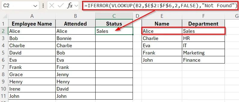 Use VLOOKUP to Compare and Return a Related Value
