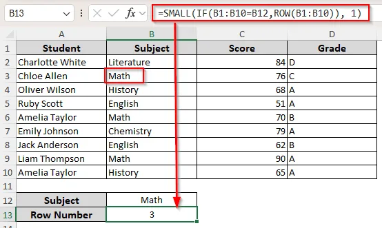 Return the First or Last Row Number for Multiple Matches with the SMALL and MAX Functions