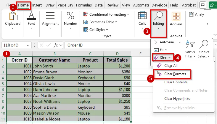 Remove Filters and Formatting to Return to a Range