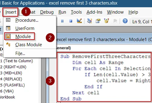 Automate Using VBA Macro to Remove First 3 Characters In-Place
