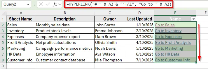 Using Power Query to Create Dynamic Table Of Content fo Tabs in Excel