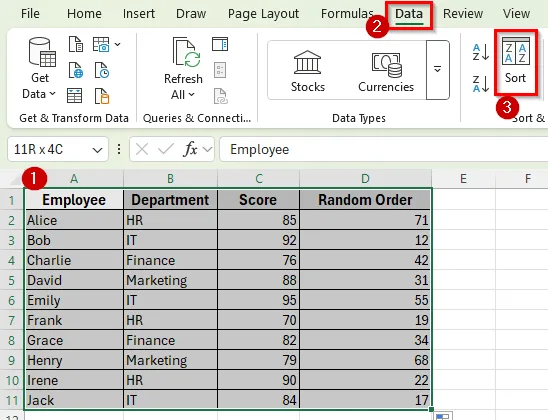 Applying RANDBETWEEN Function for Random Sort in Excel