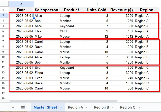Use the FILTER Function to Pull Data Automatically