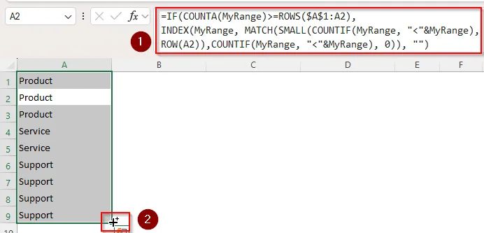 Applying the COUNTA and OFFSET Functions with a Defined Name