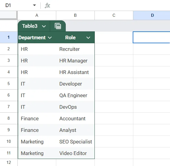 Using the FILTER Function with a Helper Table