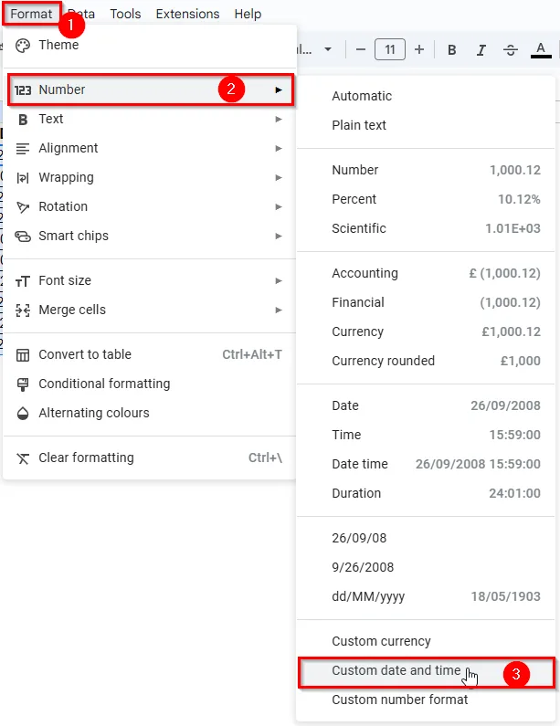Custom Date Format In Format Menu