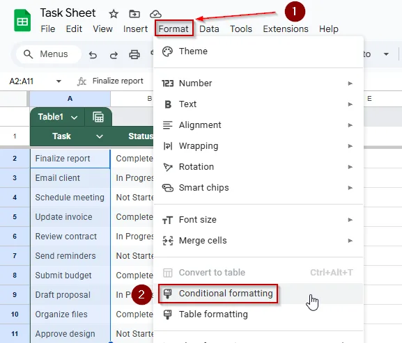 Only Format Cells That Have Text Entries in Google Sheets