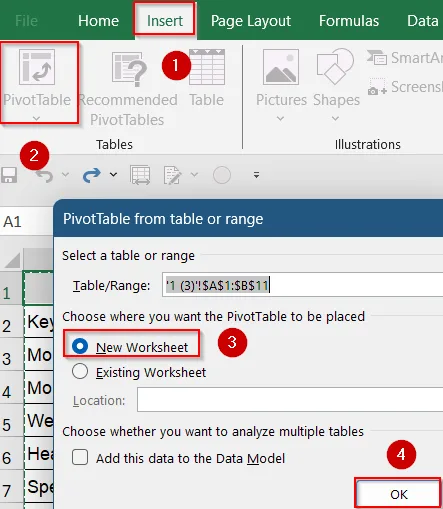 Insert a Pivot Table to Sort a Bar Chart in Reverse Order