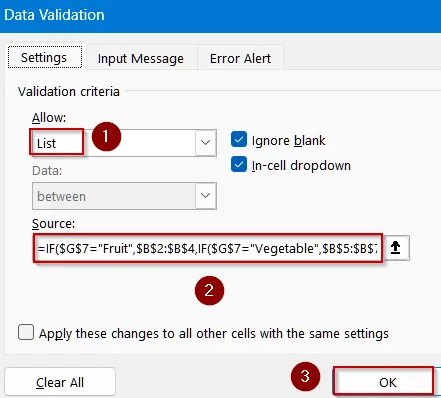 Dependent Dropdown List Using IF Function