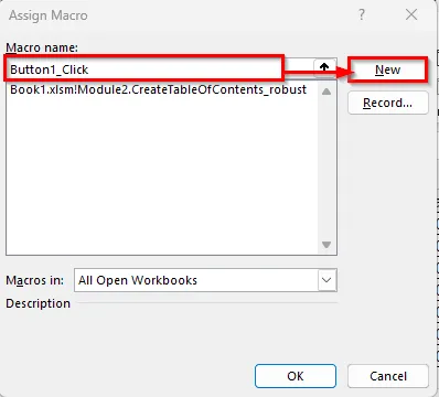 Use of Buttons to Create Table of Contents for Tabs