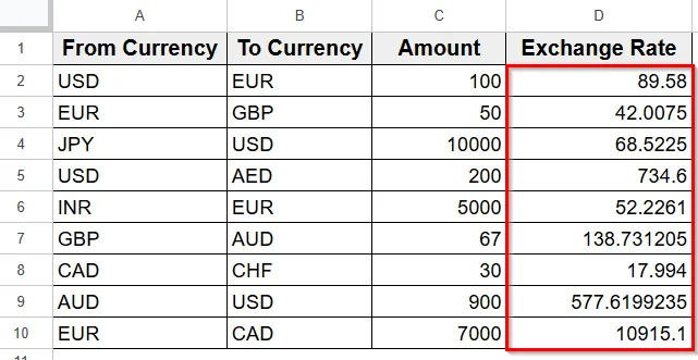 Using Google Apps Script for Currency Conversion