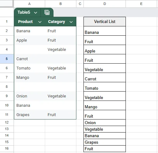 List All Cell Values in a Single Column Using FILTER and FLATTEN