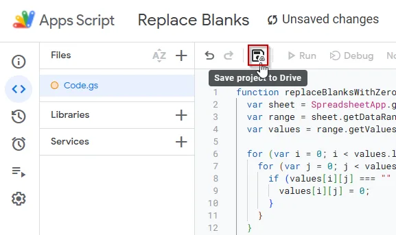 Implement Apps Script to Replace All Blank Cells with Zero (Advanced)