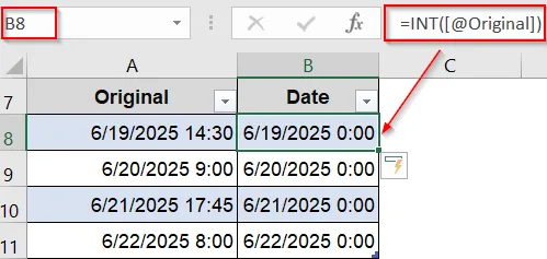 Extract Only the Date from a Date-Time Values