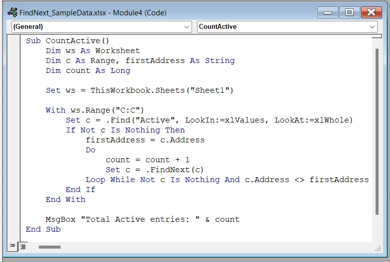 Find and Count The Number of Same Occurrences Using FindNext