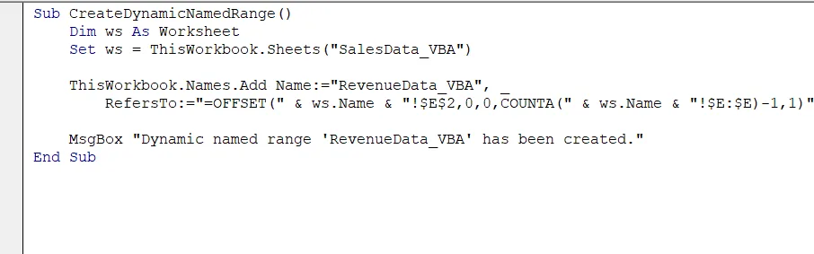 Define Dynamic Named Ranges with VBA For Advanced Control