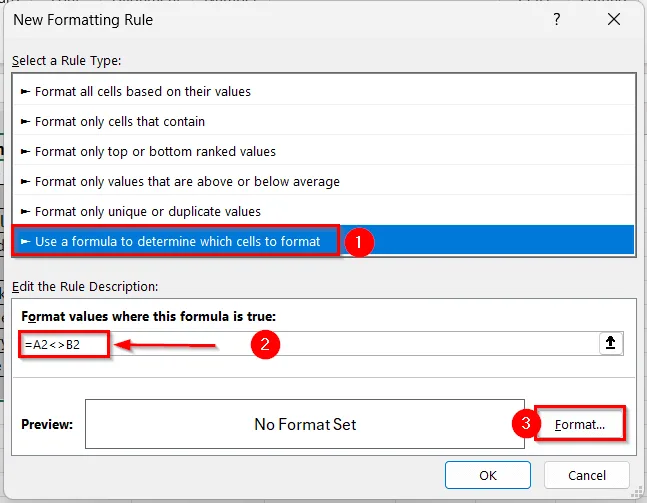 Highlight Differences Using Conditional Formatting