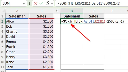 Use SORT with FILTER to Auto Sort by Conditions