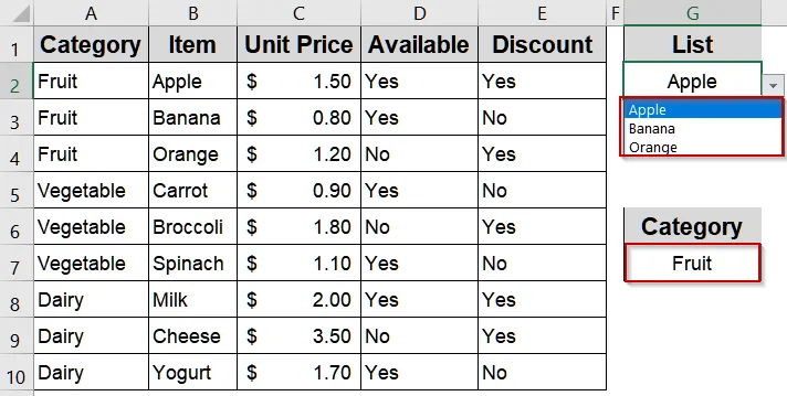 Dependent Dropdown List Using IF Function
