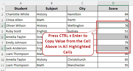 Filling Blank Cells with Data from Cells Above or Below