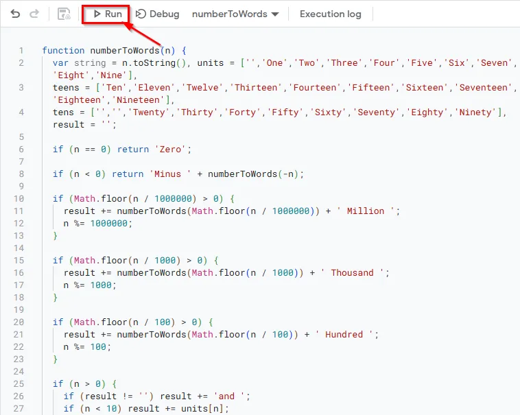 Convert Number to Words Using Google Apps Script