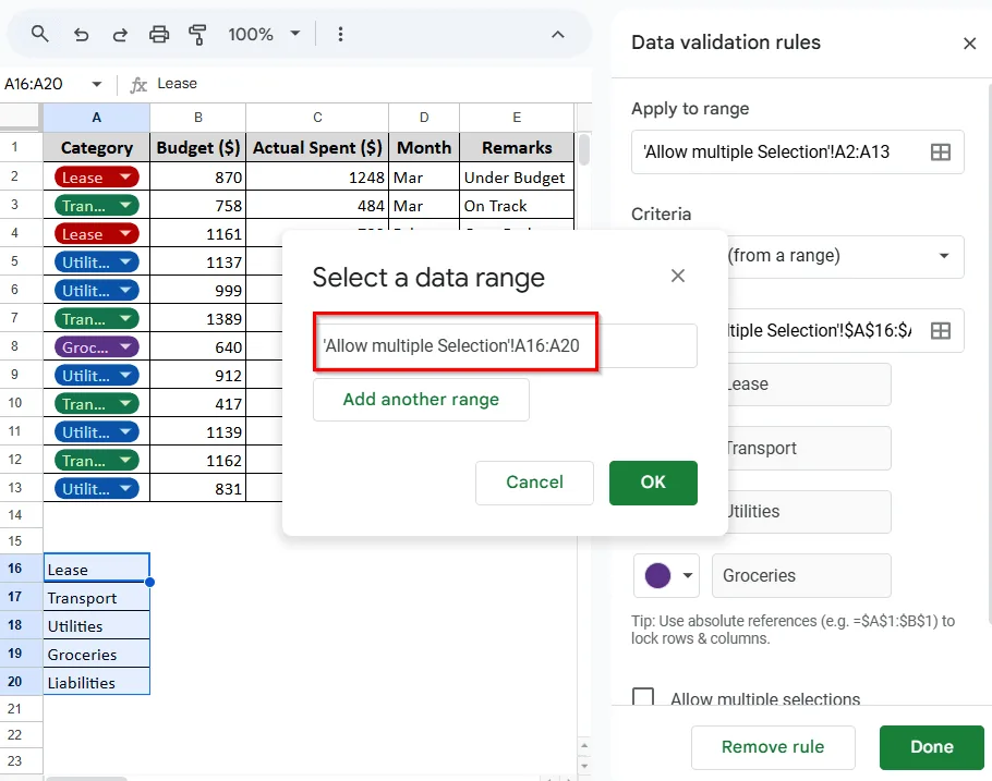 Editing the Drop-down List from a Range