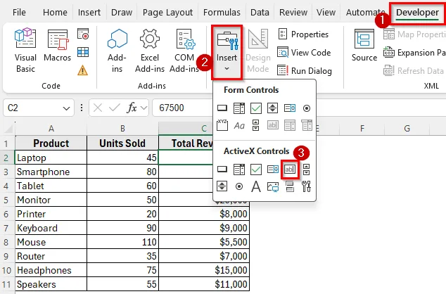 Using ActiveX Controls to Insert Text Box in Excel