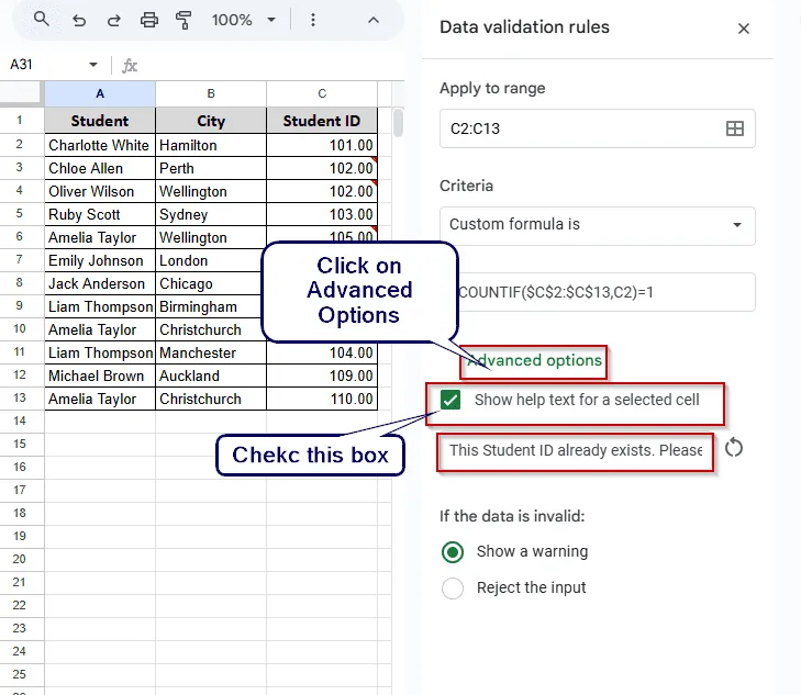 Duplicate Entry Validation