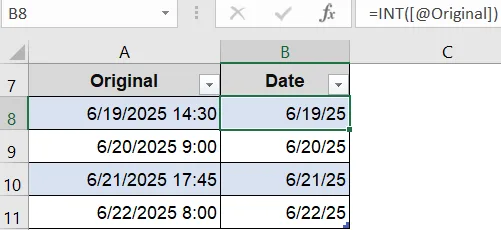 Extract Only the Date from a Date-Time Values