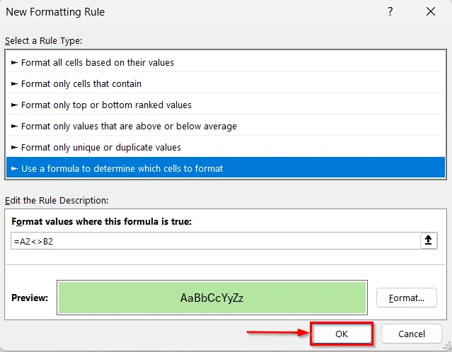 Highlight Differences Using Conditional Formatting