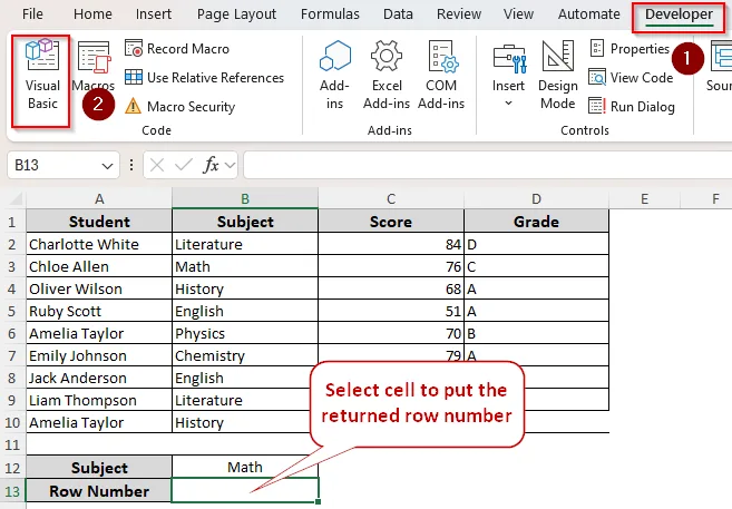 Return Row Number of Match with VBA Macro