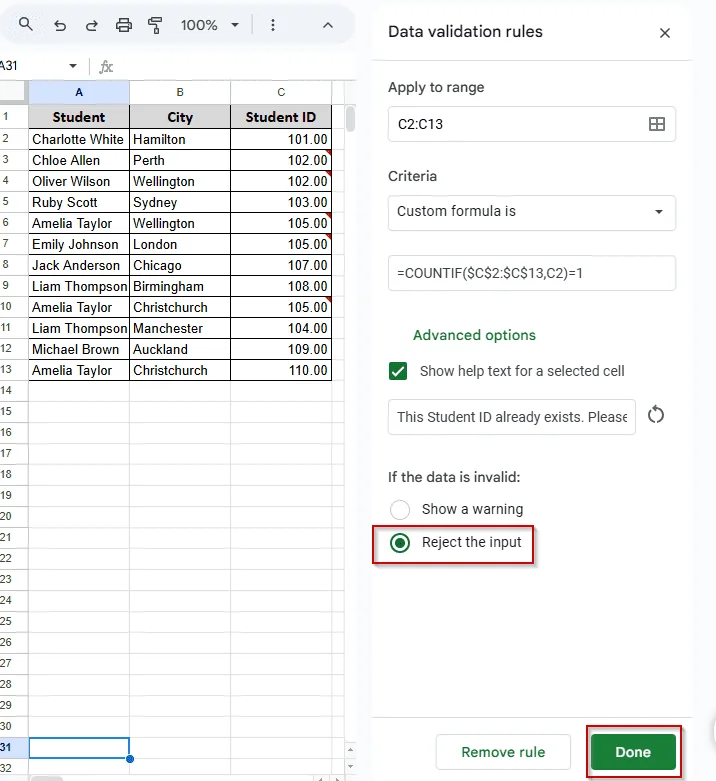 Duplicate Entry Validation