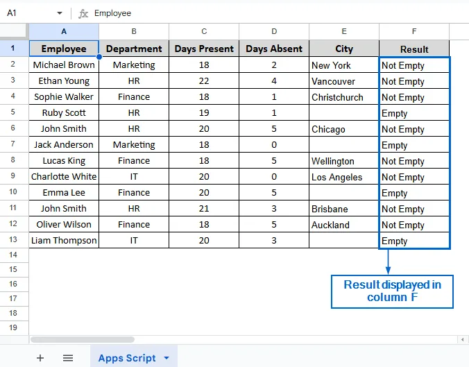 Running Custom Apps Script To Automate Not Empty Cell Detection