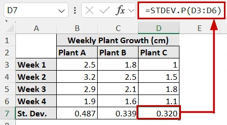 calculation standard deviation for each range