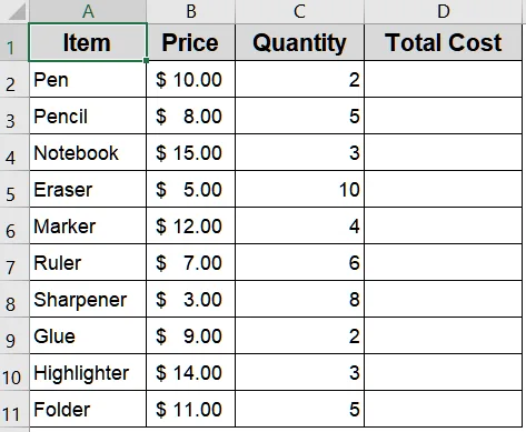 Basic Calculation with Multiple Relative References