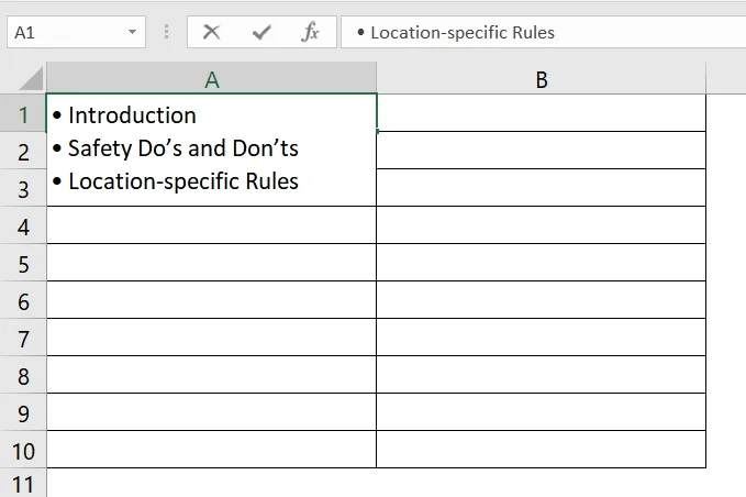 Using Copy and Paste a Bulleted List from Word to Insert Multiple Bullet Points in Excel Cell